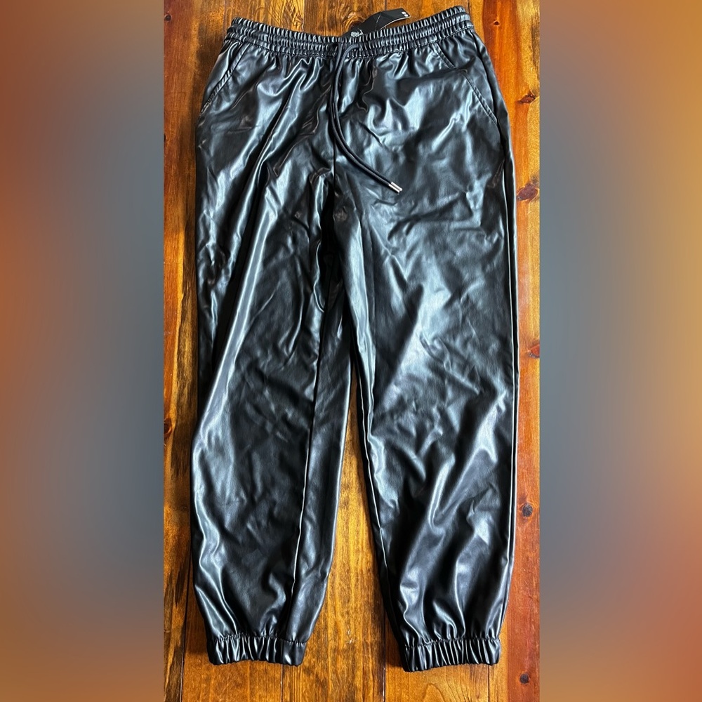 H&M Shiny Black Vegan Leather Jogger Pants